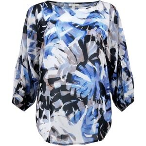 Robert Graham Sheer Silk Blouse Womens XS Abstract Blue Balloon Sleeve Top